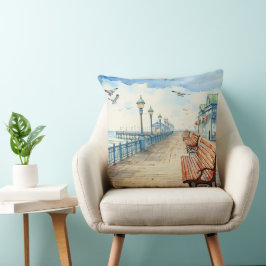 PASTEL WATERVERF BOARDWALK EN STRAND KUSSEN