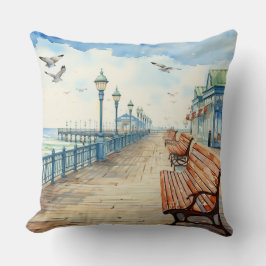 PASTEL WATERVERF BOARDWALK EN STRAND KUSSEN