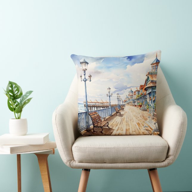  PASTEL WATERVERF BOARDWALK EN STRAND KUSSEN (Stoel)