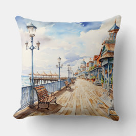 PASTEL WATERVERF BOARDWALK EN STRAND KUSSEN