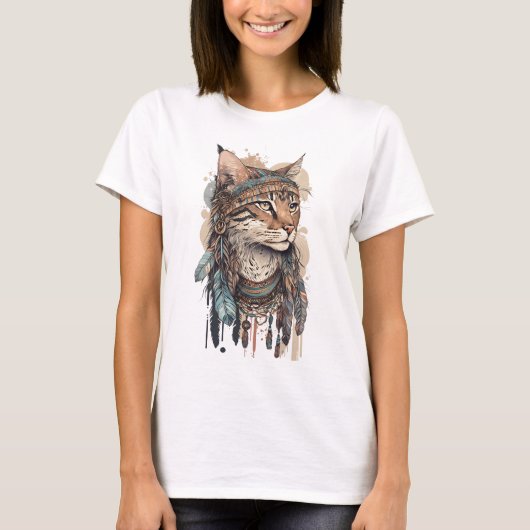 PASTEL WATERVERF BOHO CAT MET VETTEN T-SHIRT (Voorkant)