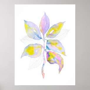 Pastel Waterverf Botanische Bladeren Illustratie Poster