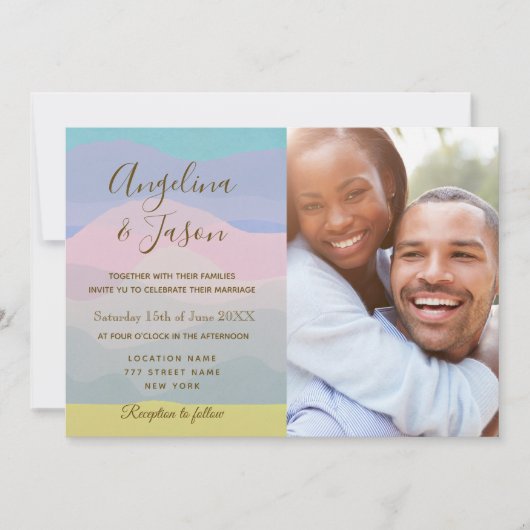Pastel Waterverf bruiloft foto uitnodiging (Voorkant)
