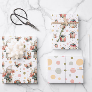 Pastel Waterverf Bugs Insecten Patroon Whimsical Inpakpapier Vel