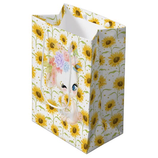 PASTEL WATERVERF BUNNY CUTE MET SUNFLOWERS MEDIUM CADEAUZAKJE (Voorkant Gekanteld)