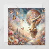 Pastel Waterverf Bunny Hete Luchtballon Pasen Feestdagenkaart (Voorkant)