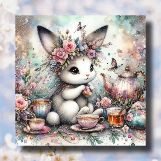 Pastel Waterverf Bunny Paasthee Party Feestdagenkaart