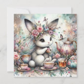 Pastel Waterverf Bunny Paasthee Party Feestdagenkaart (Voorkant)