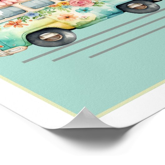 Pastel Waterverf Bus Nursery Poster (Hoek)