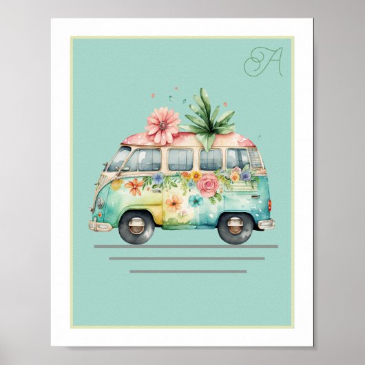 Pastel Waterverf Bus Nursery Poster (Voorkant)