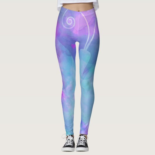 Pastel Waterverf Butterfly Abstracte lente Leggings (Voorkant)