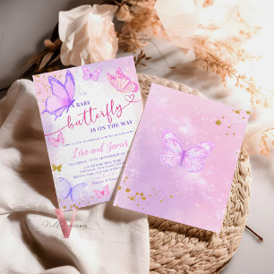 Pastel Waterverf Butterfly Baby shower Uitnodiging