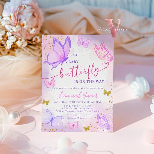 Pastel Waterverf Butterfly Baby shower Uitnodiging