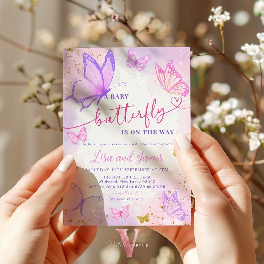 Pastel Waterverf Butterfly Baby shower Uitnodiging