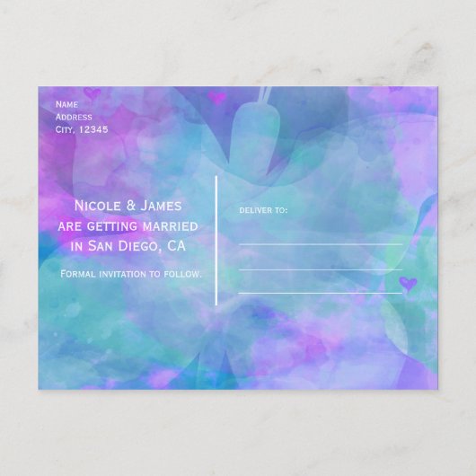 Pastel Waterverf Butterfly Party Save the Date Aankondigingskaart (Achterkant)