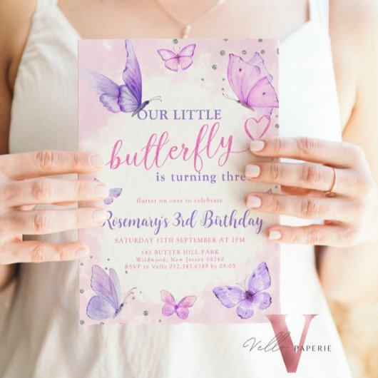 Pastel Waterverf Butterfly Verjaardagsuitnodiging Kaart
