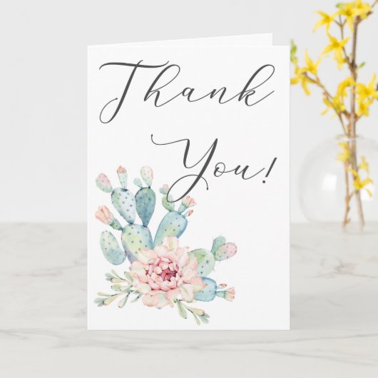 Pastel Waterverf Cactus Dank u Kaart (Gele Bloem)