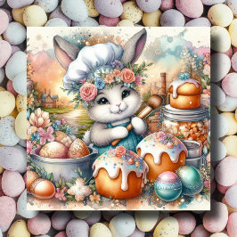 Pastel Waterverf Chef Bunny Paastraktaties Feestdagenkaart