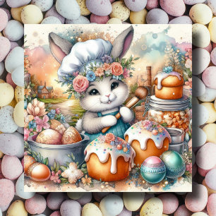 Pastel Waterverf Chef Bunny Paastraktaties Feestdagenkaart