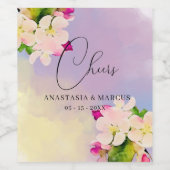Pastel Waterverf Cherry Blossom Romantic Weddensch Wijn Etiket (Enkel label)