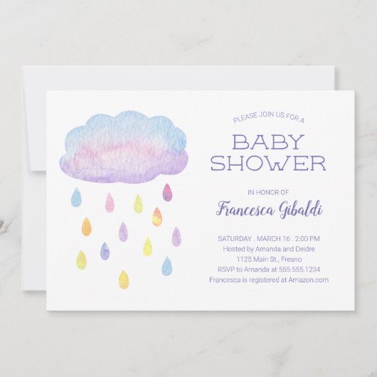 Pastel Waterverf Cloud Raindrops Baby shower Kaart (Voorkant)