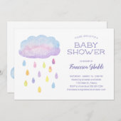 Pastel Waterverf Cloud Raindrops Baby shower Kaart (Voorkant / Achterkant)