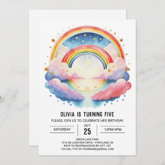 Pastel Waterverf Clouds Meisje Verjaardag Kaart (Voorkant / Achterkant)