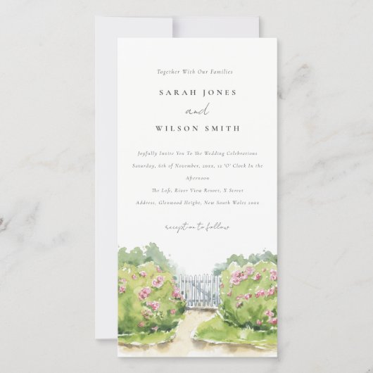 Pastel Waterverf Cottage Garden Wedding Invite Bedankkaart (Voorkant)