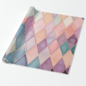 Pastel Waterverf Diamant Harlekijn Inpakpapier (Uitgerold)