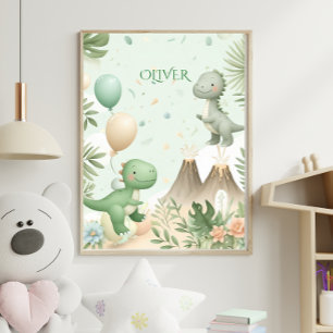 Pastel Waterverf Dino Kinderkamer Kunst Perfect Poster