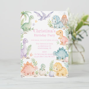 Pastel Waterverf Dinosaurus Verjaardagsfeestje Kaart