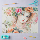 Pastel Waterverf Doll-achtige Meisje Decoupage Tissuepapier (Craft)