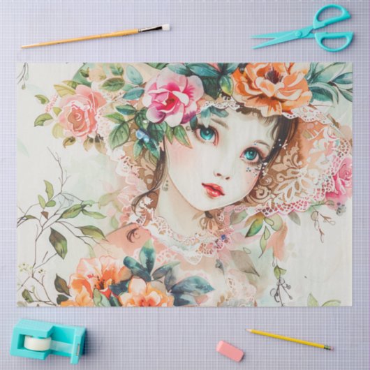 Pastel Waterverf Doll-achtige Meisje Decoupage Tissuepapier (Craft)