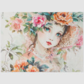 Pastel Waterverf Doll-achtige Meisje Decoupage Tissuepapier (Voorkant)