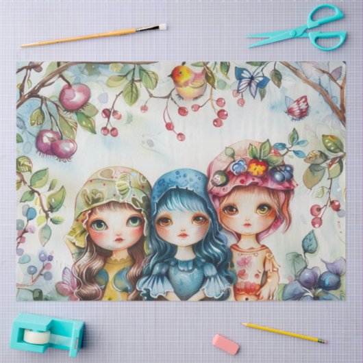 Pastel Waterverf Doll-achtige Meisjes Decoupage Tissuepapier (Craft)