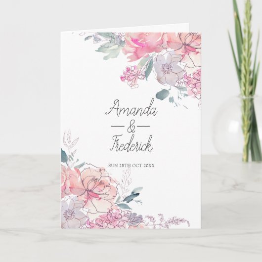 Pastel Waterverf Doodle Floral Wedding Wedding Programma (Voorkant)