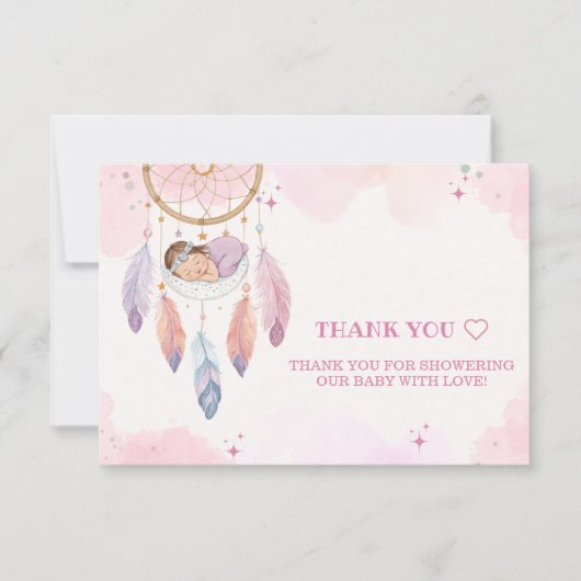 Pastel Waterverf Dreamcatcher Baby shower Bedankkaart (Voorkant)