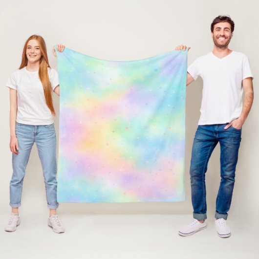 Pastel Waterverf Droom – Zachte Regenboog Gradiënt Fleece Deken (In situ)