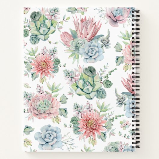 Pastel Waterverf Echievera Succulents Pattern Notitieboek (Achterkant)
