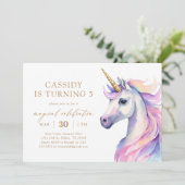 Pastel Waterverf Eenhoorn Verjaardag Kaart (Staand voorkant)