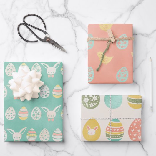 Pastel Waterverf Eggs Bunny Merry Easter Inpakpapier Vel (Voorkant)