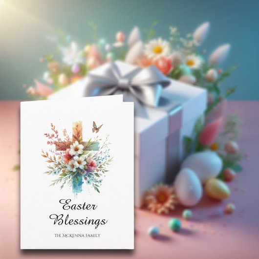 Pastel Waterverf Elegant Cross Christelijk Pasen Kaart