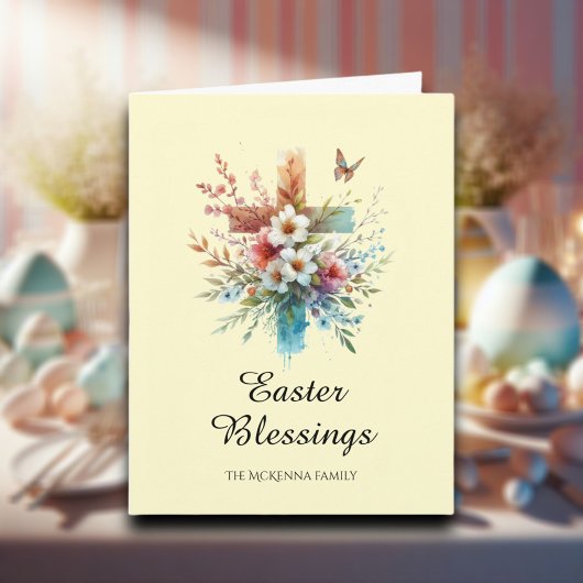 Pastel Waterverf Elegant Cross Christelijk Pasen Kaart