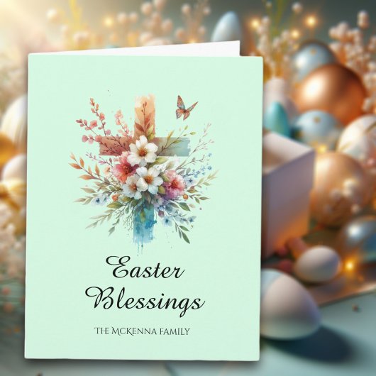 Pastel Waterverf Elegant Cross Christelijk Pasen Kaart