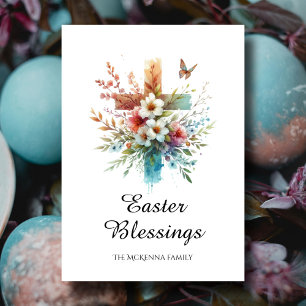 Pastel Waterverf Elegant Cross Christelijk Pasen Kaart