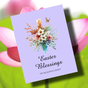 Pastel Waterverf Elegant Cross Christelijk Pasen Kaart
