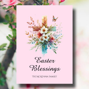 Pastel Waterverf Elegant Cross Christelijk Pasen Kaart