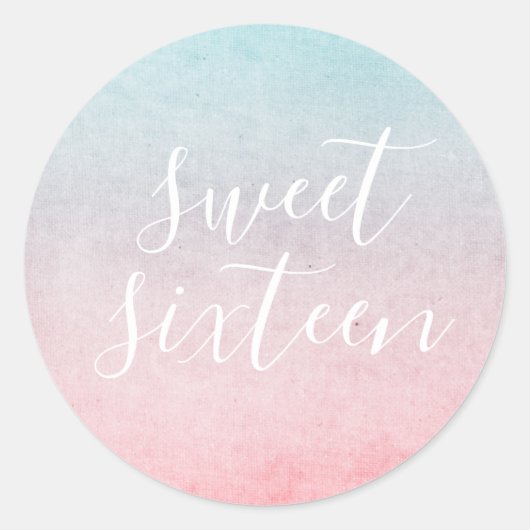 Pastel Waterverf Elegant Sweet Sixteen Aqua Ronde Sticker (Voorkant)