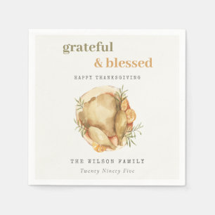 Pastel Waterverf Elegant Turkey Meal Thanksgiving Servet