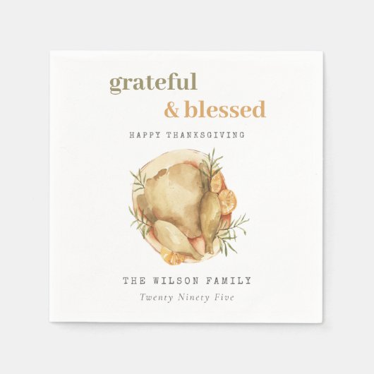 Pastel Waterverf Elegant Turkey Meal Thanksgiving Servet (Voorkant)
